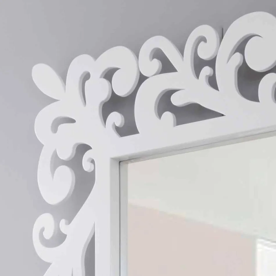 Large Rectangular Design Wall Mirror in Modern White Wood - Cortese Viadurini