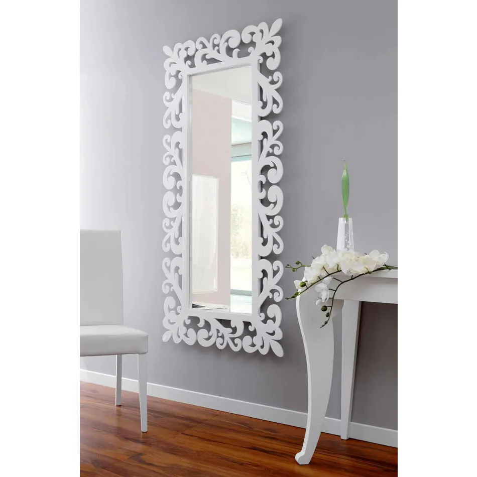 Large Rectangular Design Wall Mirror in Modern White Wood - Cortese Viadurini