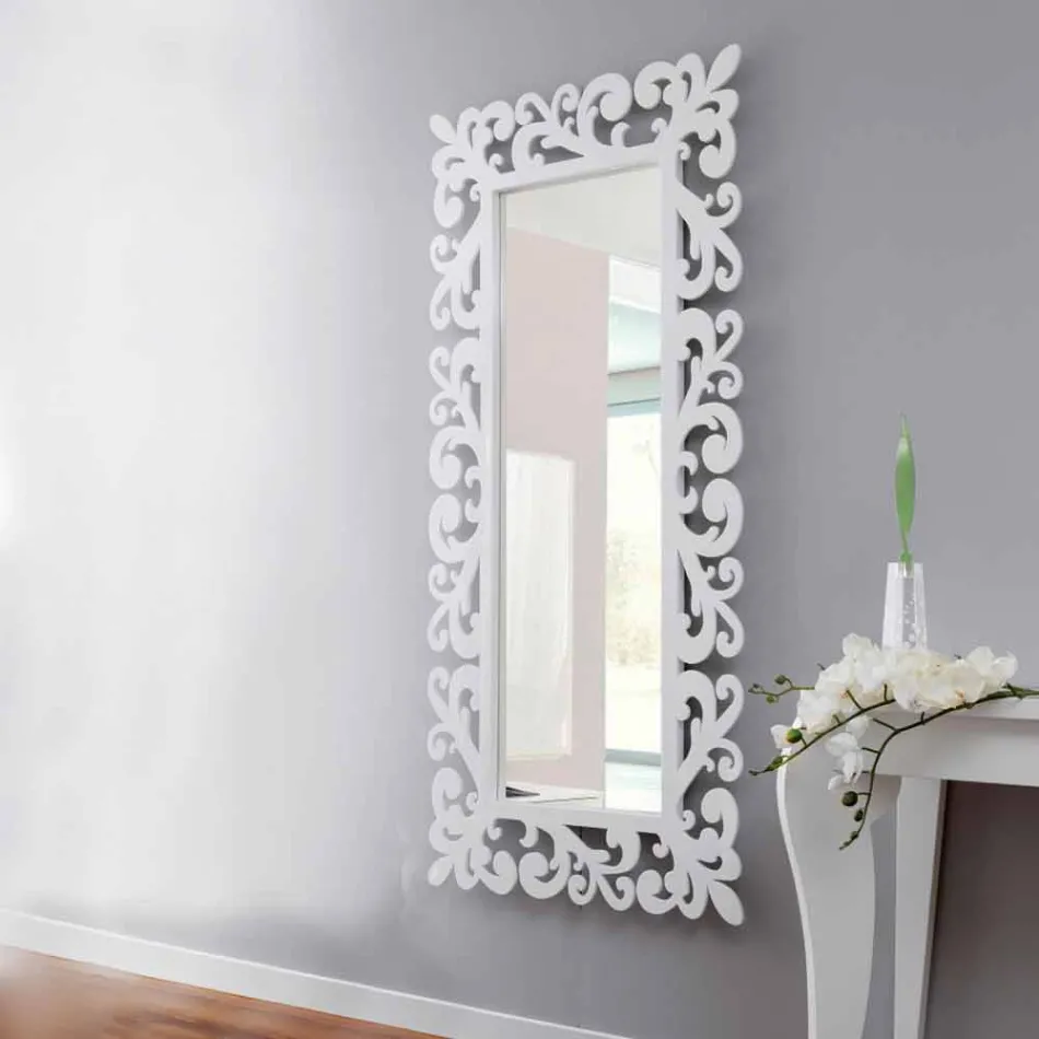 Large Rectangular Design Wall Mirror in Modern White Wood - Cortese Viadurini