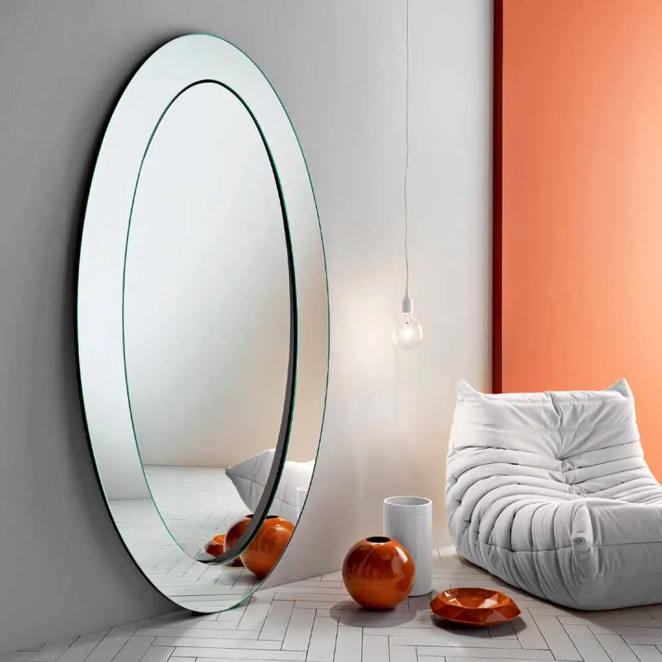 Modern Oval Floor Mirror with Inclined Frame Made in Italy - Salamina Viadurini