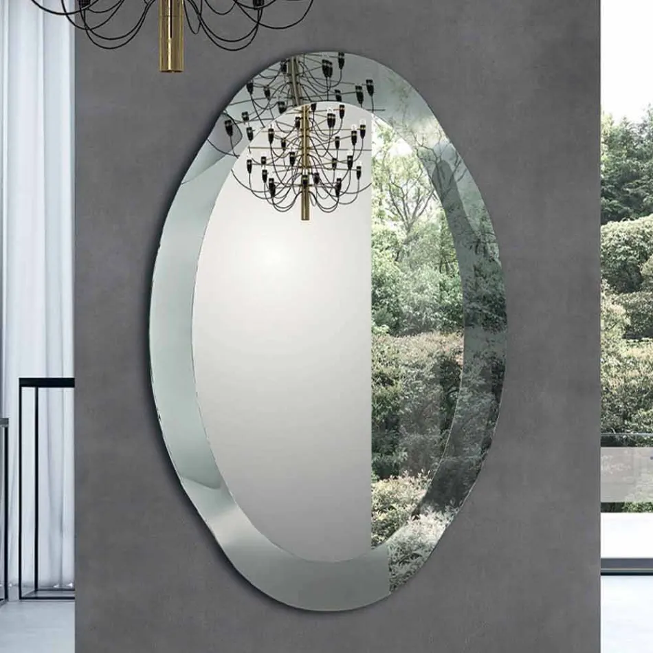 Oval Design Mirror in Mirrored Crystal Finish Made in Italy - Eclisse Viadurini