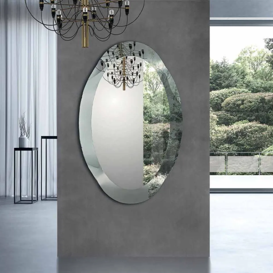 Oval Design Mirror in Mirrored Crystal Finish Made in Italy - Eclisse Viadurini