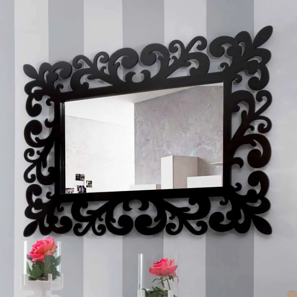 Rectangular Wall Mirror with a Large Modern Design in Black Wood - Manola Viadurini