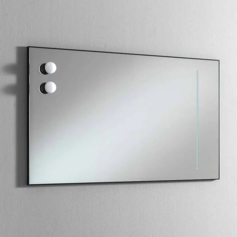 Wall Mirror with 2 Bulbs and Black Aluminum Frame Made in Italy - Frame Viadurini
