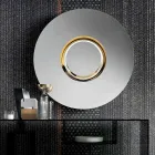 Round Design Wall Mirror with Golden Metal with Centerpiece - Merale Viadurini