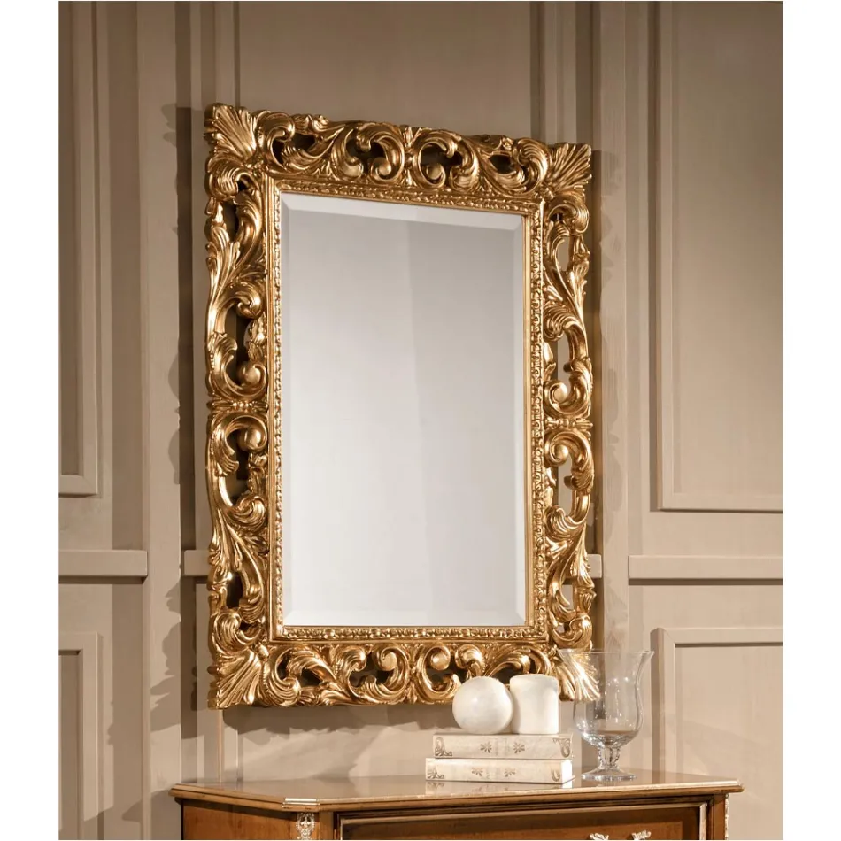 Classic Rectangular Mirror Gold Leaf Frame Made in Italy - Precious Viadurini