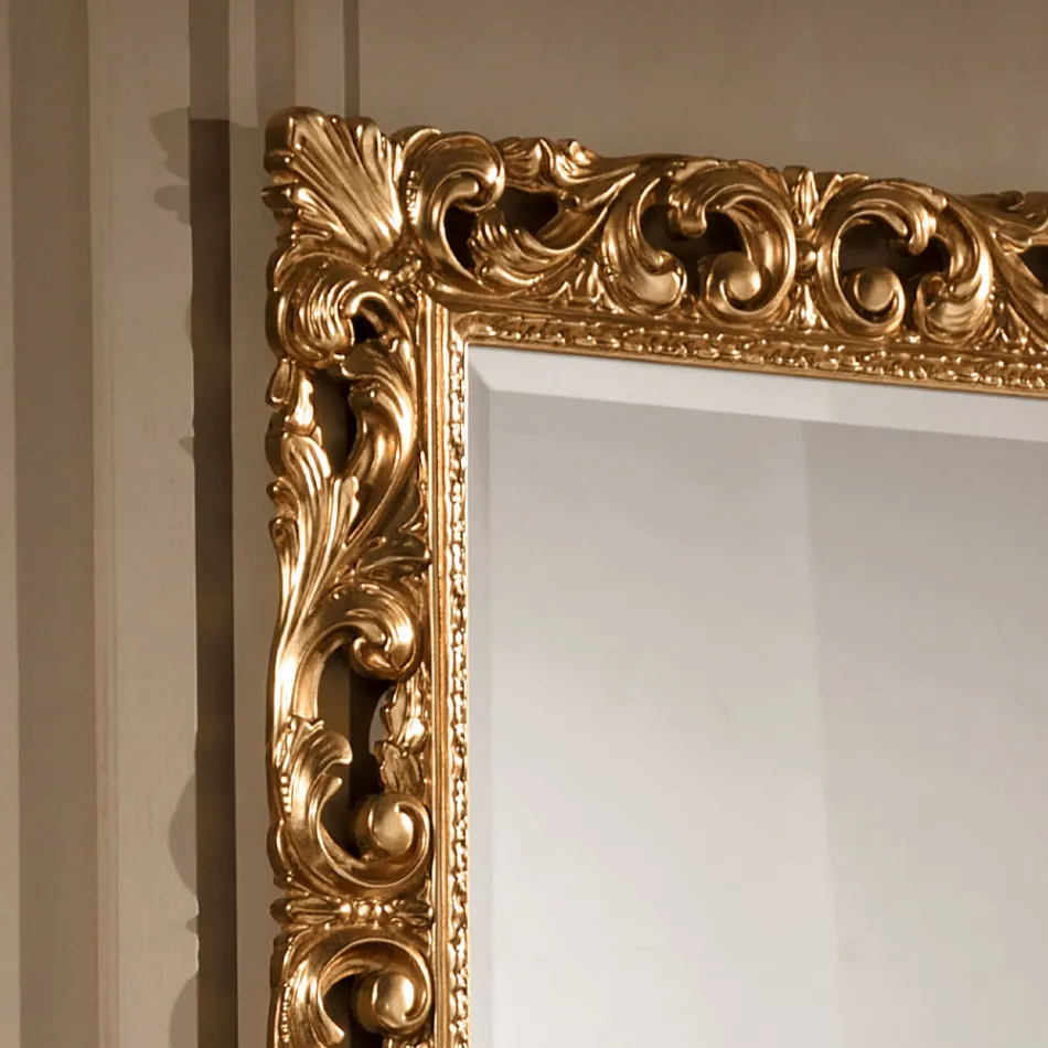 Classic Rectangular Mirror Gold Leaf Frame Made in Italy - Precious Viadurini