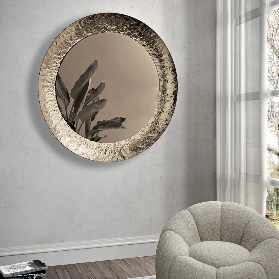 Mirror with Hammered Glass Frame, Back-Silvered, Made in Italy - Basilia Viadurini