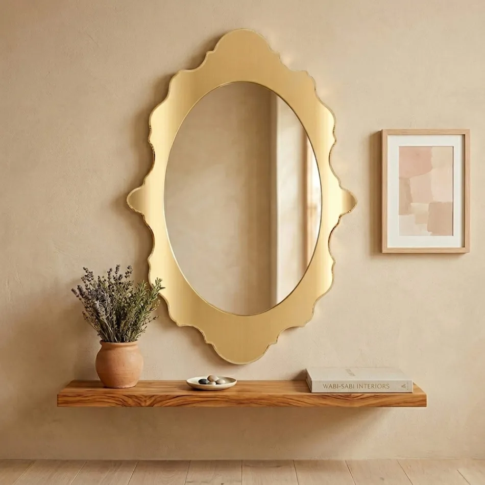 Plexiglass Wall Mirror with Gold or Silver Frame, Made in Italy - Ariele Viadurini