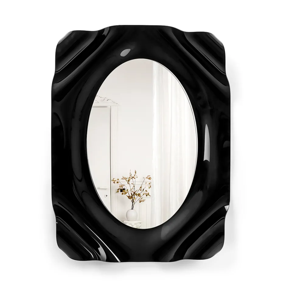 Maelia Black Plexiglass Draped Wall Mirror Made in Italy Viadurini