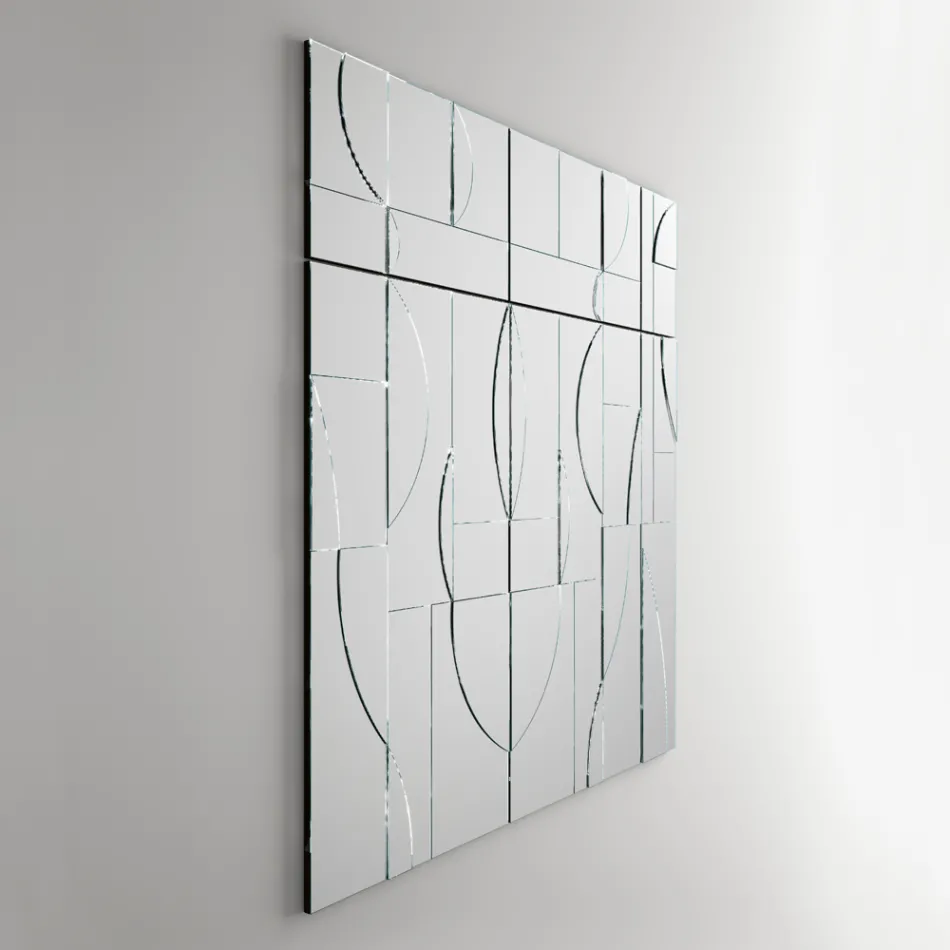 Modular Wall Mirror with Wooden Structure Made in Italy - Saetta Viadurini