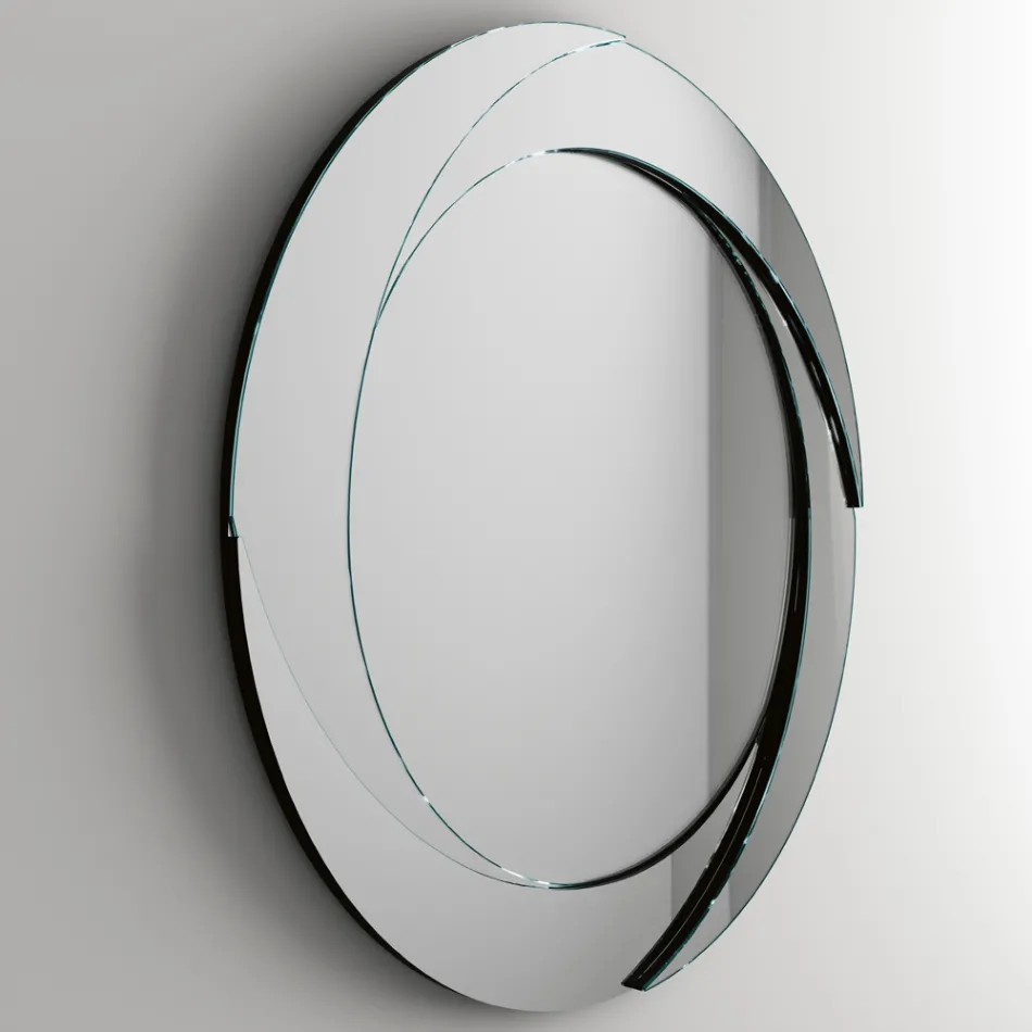 Round Wall Mirror with Wooden Structure Made in Italy - Navona Viadurini