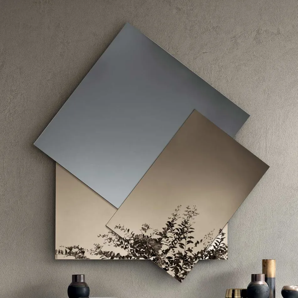 Mirror Made of 3 Overlapping Plates, 2 Bronze and 1 Smoked - Armida Viadurini