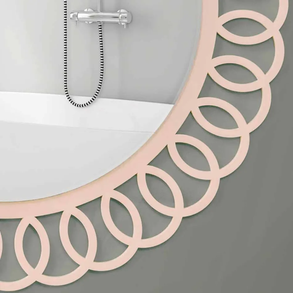 Large Wall Mirror of Decorative and Modern Design in Pink Wood - Crown Viadurini