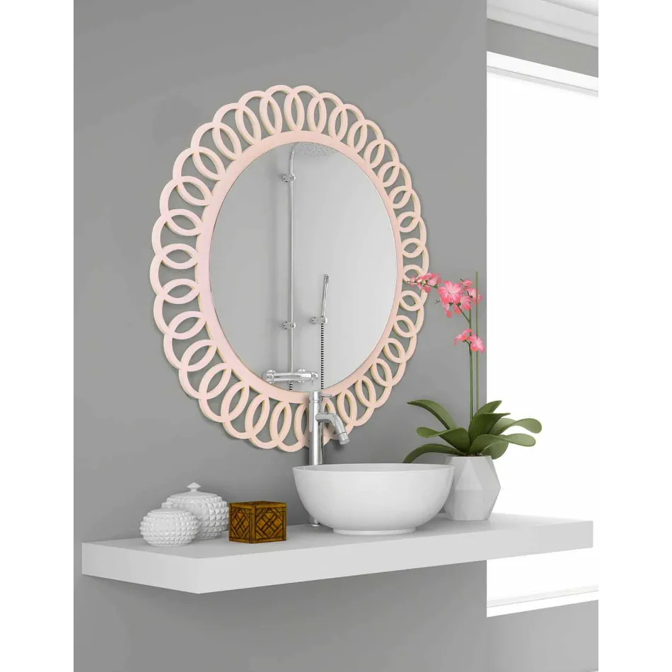Large Wall Mirror of Decorative and Modern Design in Pink Wood - Crown Viadurini