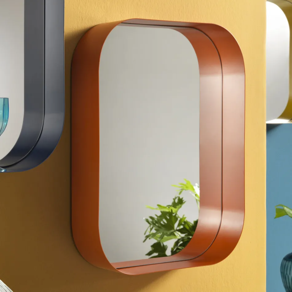 Rounded Rectangular Mirror, Metal Frame Made in Italy - Alexandra Viadurini