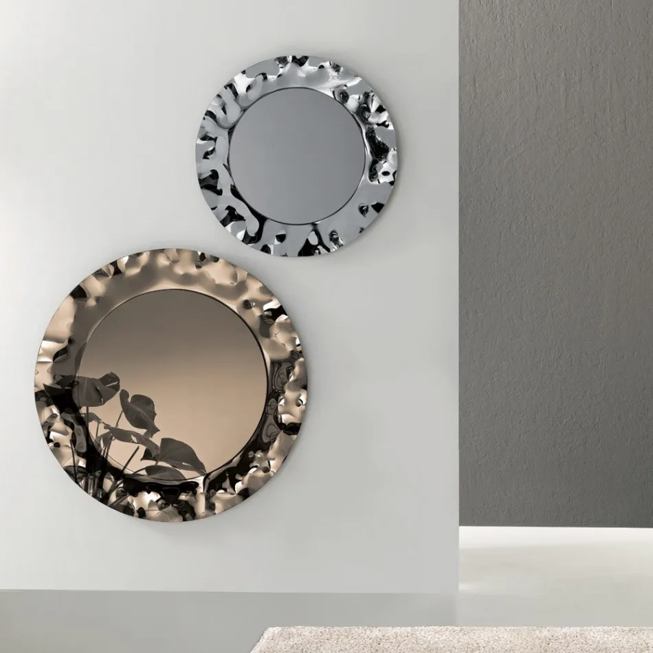 Round Mirror with Wavy Glass Frame Made in Italy - Adelma Viadurini