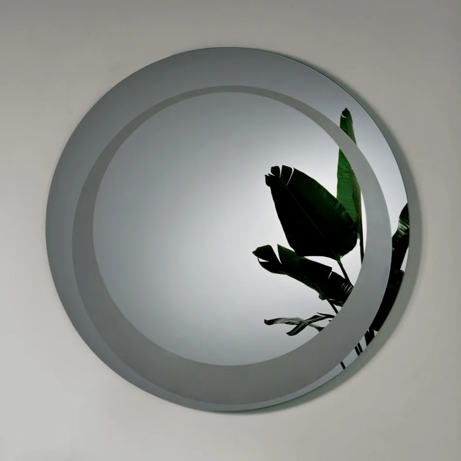 Round Wall Mirror with Sandblasted Decoration Made in Italy - Annamaria Viadurini