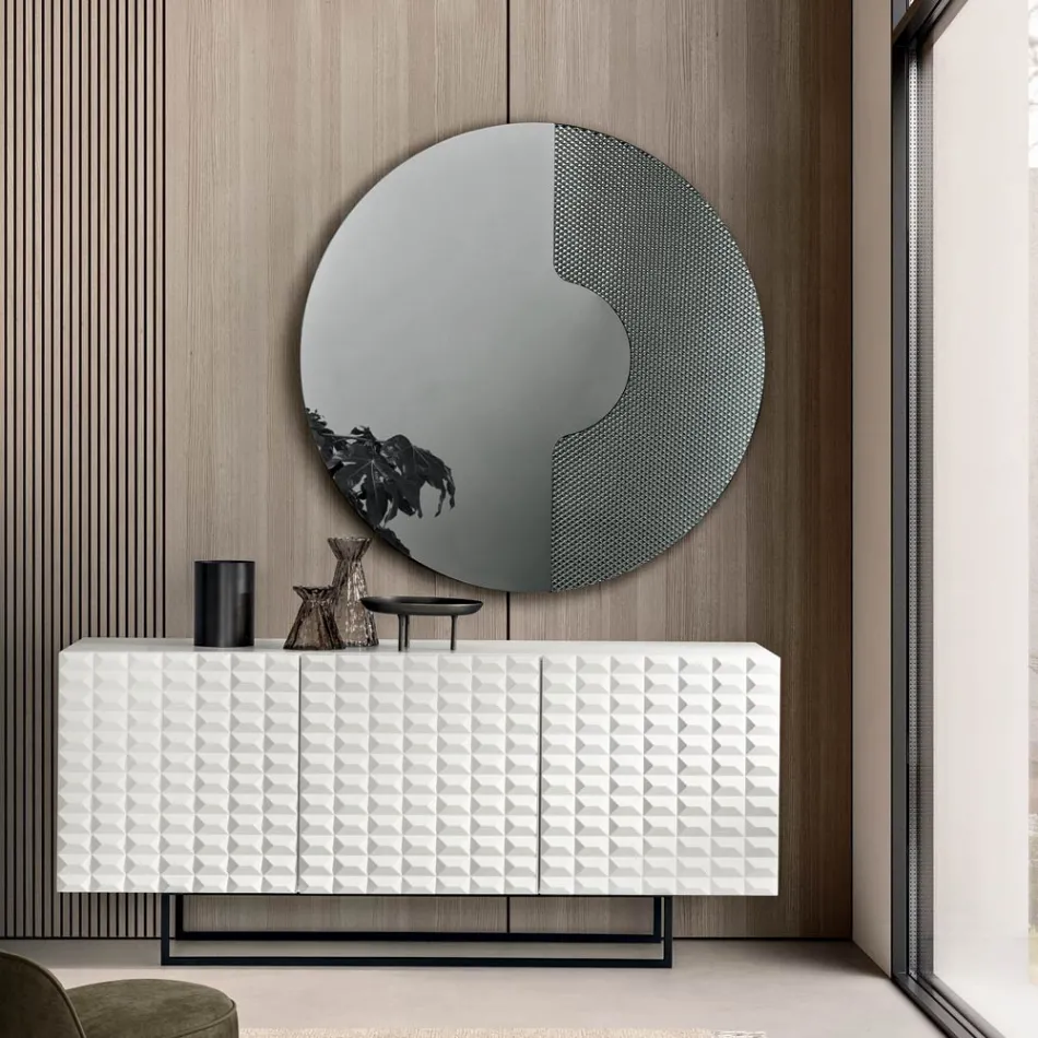 Round Wall Mirror with Mesh Insert Made in Italy - Annabella Viadurini