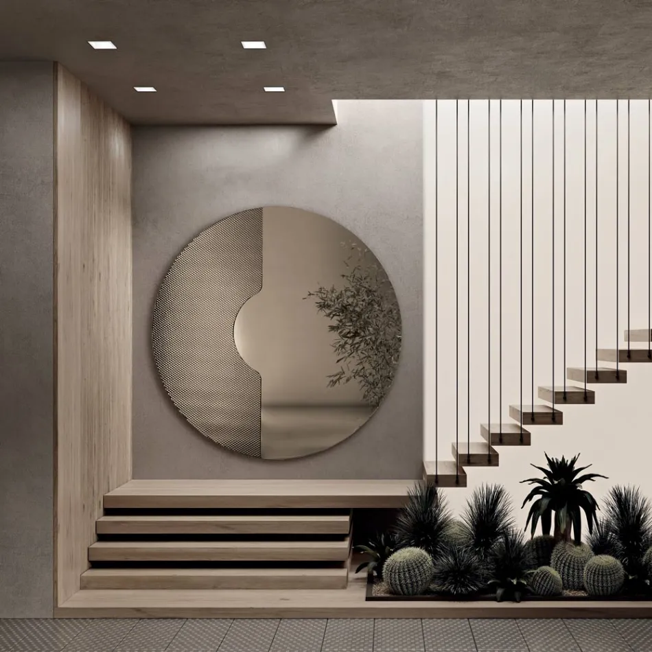 Round Wall Mirror with Mesh Insert Made in Italy - Annabella Viadurini