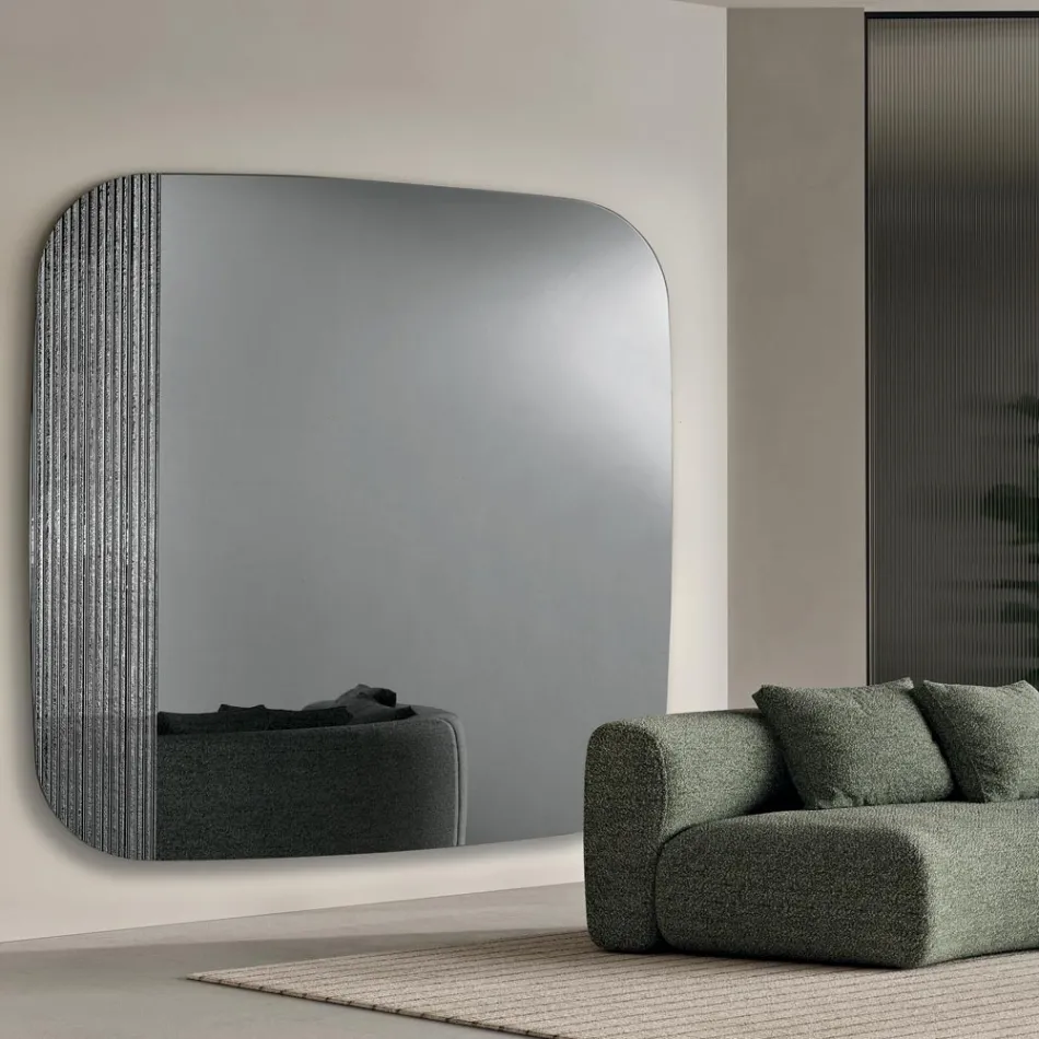 Shaped Mirror with Striped Insert Made in Italy - Alessia Viadurini