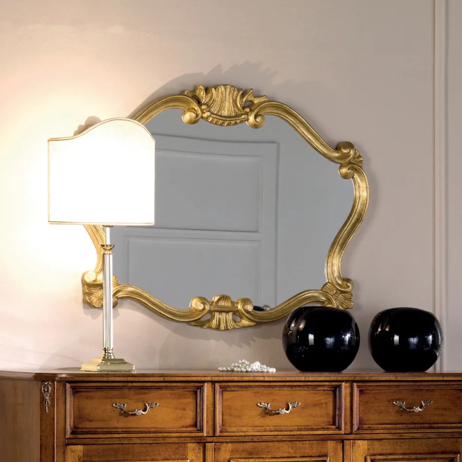 Classic Style Mirror with Gold Leaf Frame Made in Italy - Precious Viadurini