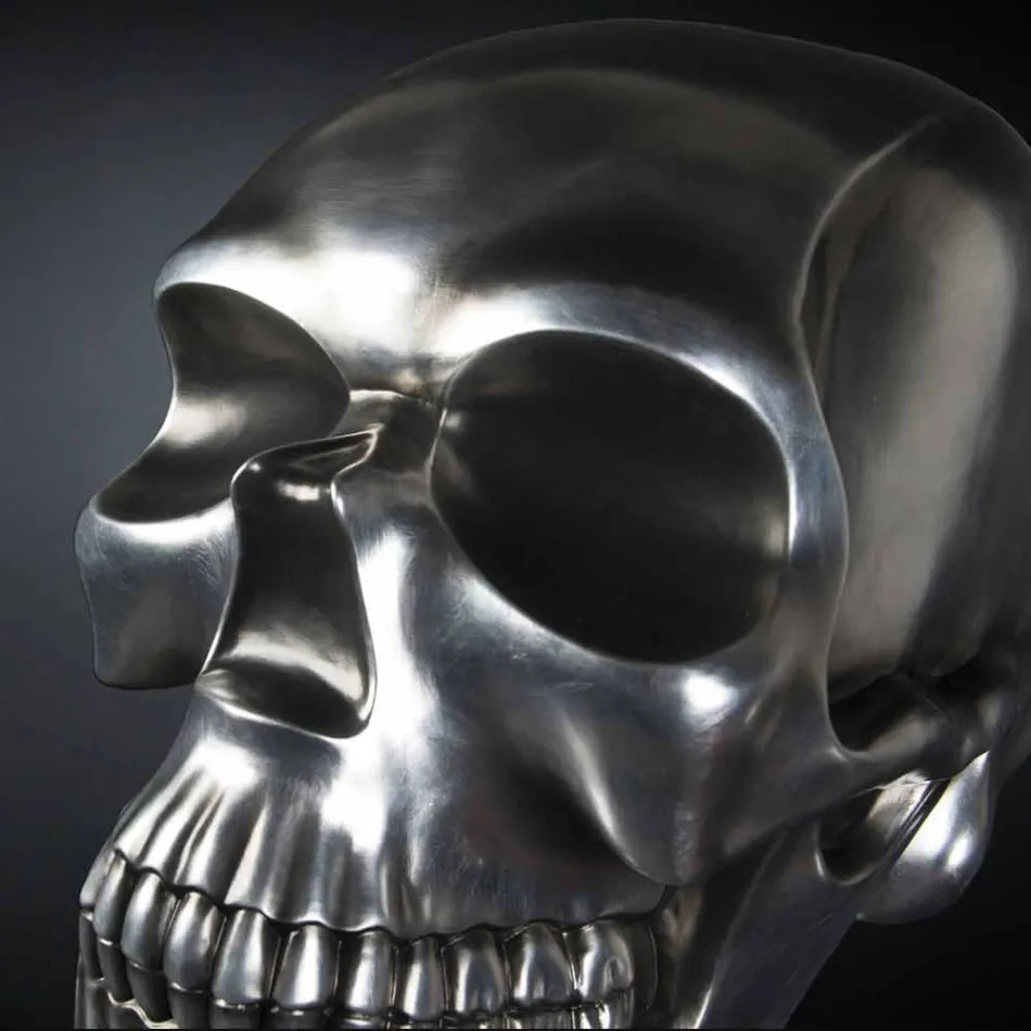 Skull-Shaped Statue in Silver Ceramic Made in Italy - Skull Viadurini