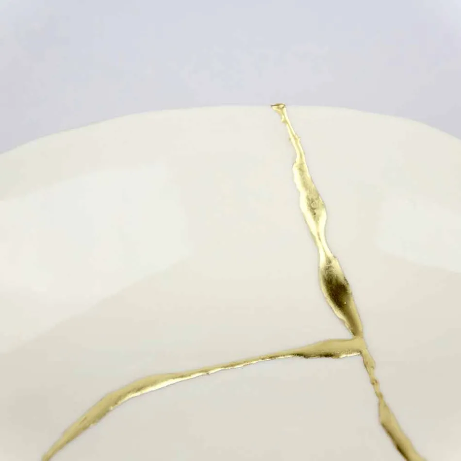 Design Round Pocket Tray in White Porcelain and Gold Leaf - Cicatroro Viadurini
