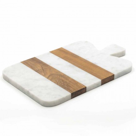 White Carrara Marble and Wood Made in Italy Design Cutting Board - Evea Viadurini