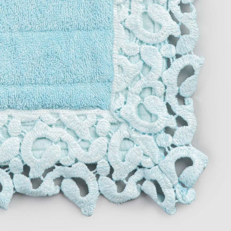 Cotton and Linen Sponge Bathroom Rug with Poema Lace 2 Colors - Cuorotto Viadurini