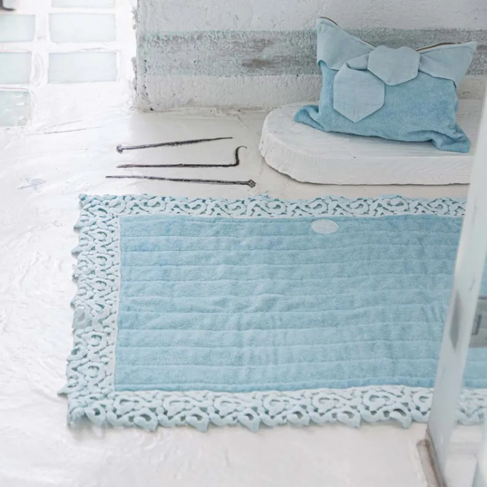 Cotton and Linen Sponge Bathroom Rug with Poema Lace 2 Colors - Cuorotto Viadurini