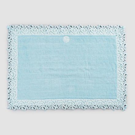 Cotton and Linen Sponge Bathroom Rug with Poema Lace 2 Colors - Cuorotto Viadurini