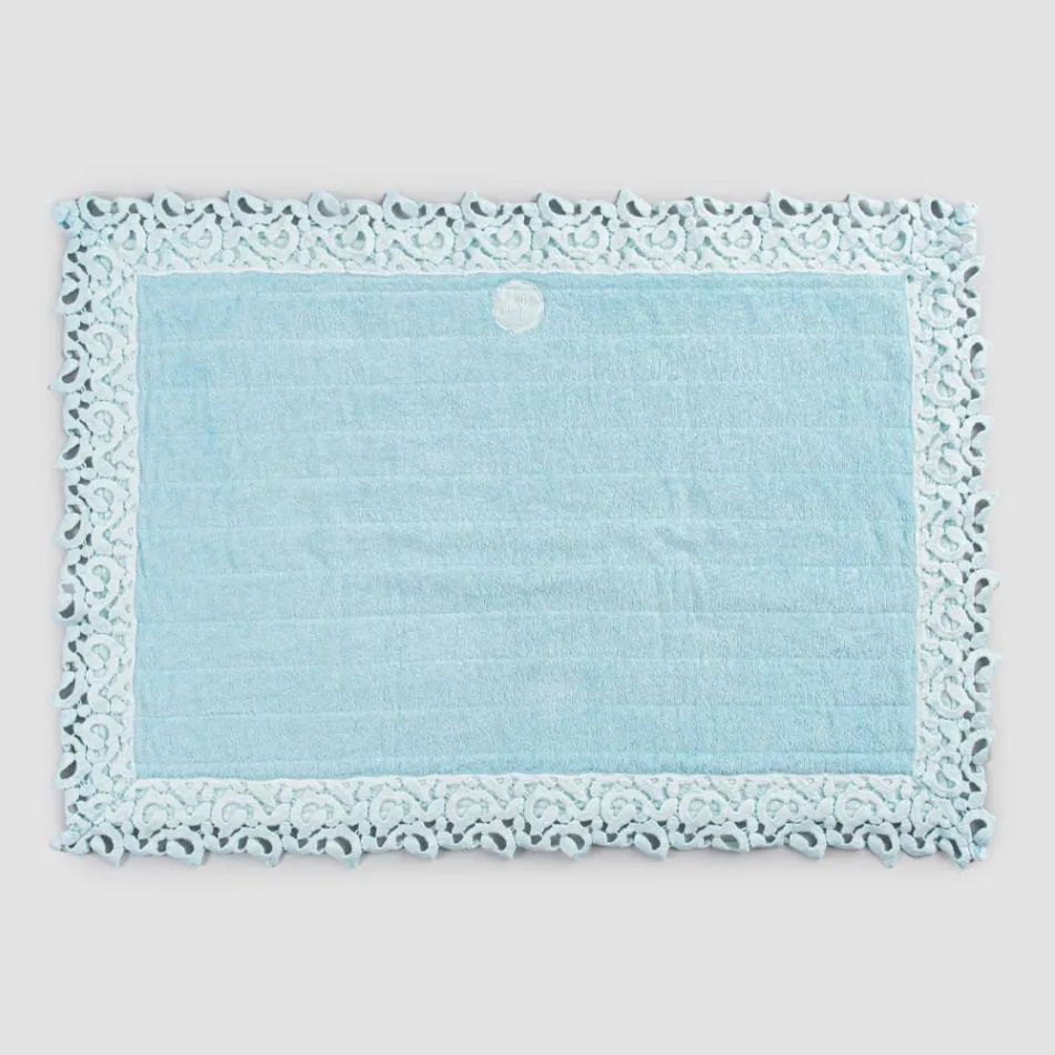 Cotton and Linen Sponge Bathroom Rug with Poema Lace 2 Colors - Cuorotto Viadurini