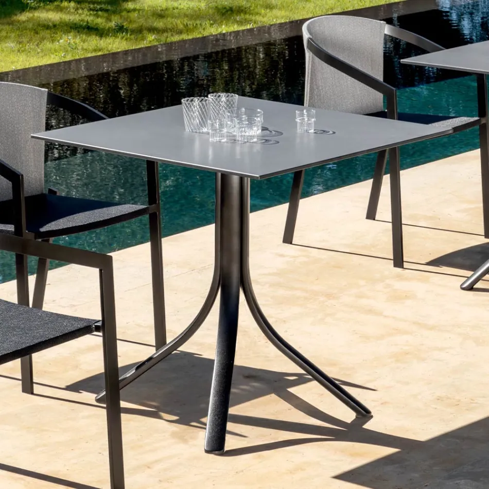 Outdoor Bar Table with 3 Reclining Aluminum Legs in 2 Finishes - Filomena Viadurini