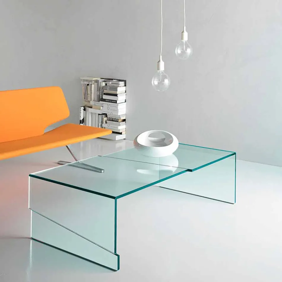 Low Coffee Table for Living Room in Cantilever Transparent Glass - Discount Viadurini