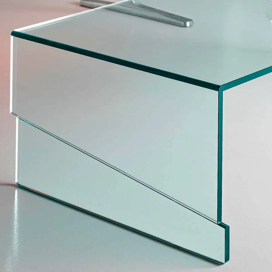Low Coffee Table for Living Room in Cantilever Transparent Glass - Discount Viadurini