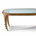 Design cocktail table in wood and leather, l.97xp.68 cm, Cecilia Viadurini
