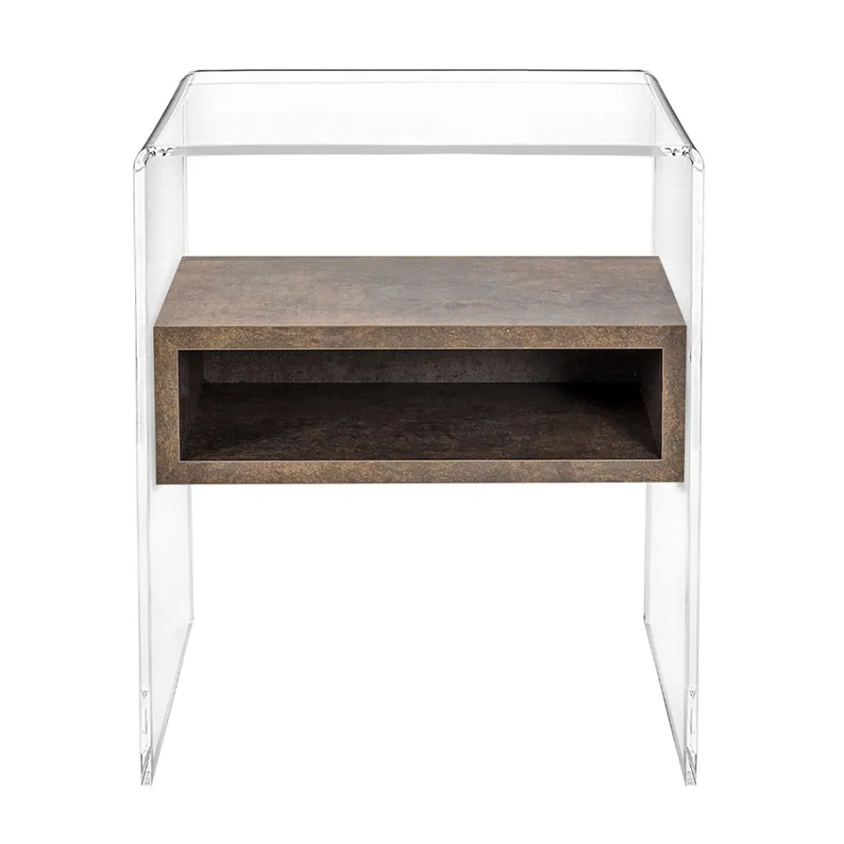 Recyclable Bedside Table in Transparent Plexiglass and Wood - Pascoli Viadurini