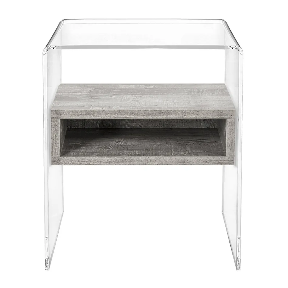 Recyclable Bedside Table in Transparent Plexiglass and Wood - Pascoli Viadurini