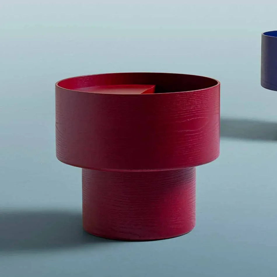 Round Bedside Table of Modern Design in Bordeaux or Blue Wood - Vinnie Viadurini