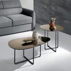 Coffee Table with Metal Base and Mirror and Marble-Effect Ceramic Top - Gisella Viadurini
