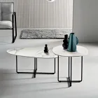 Coffee Table with Metal Base and Mirror and Marble-Effect Ceramic Top - Gisella Viadurini