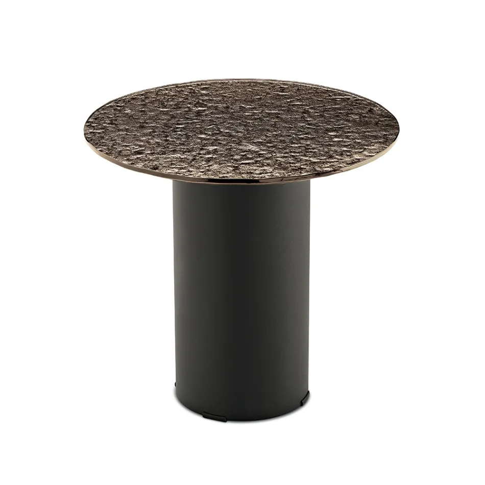 Coffee Table with Metal Base and Ø45 cm Mirror or Glass Top - Flaminia Viadurini