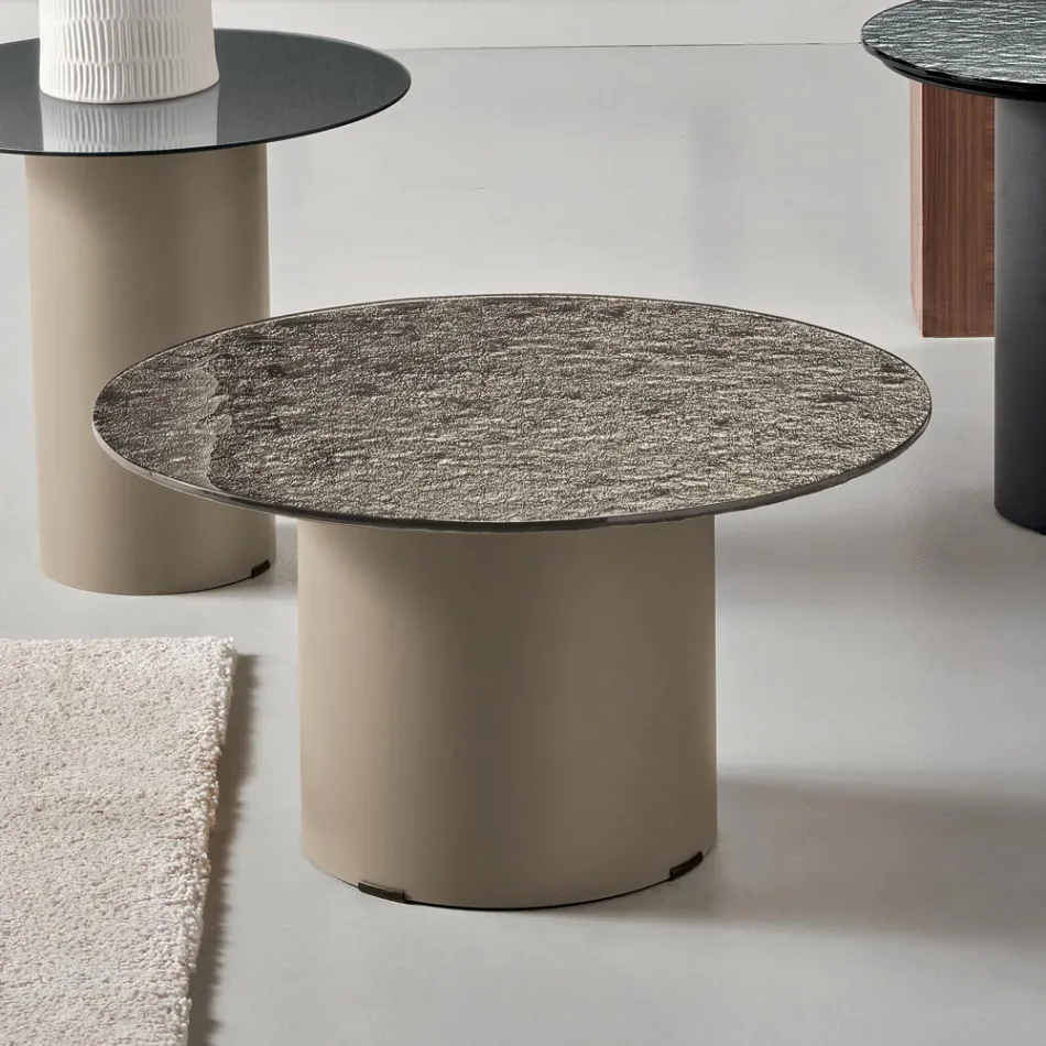 Coffee Table with Metal Base and Ø60 cm Mirror or Glass Top - Flaminia Viadurini