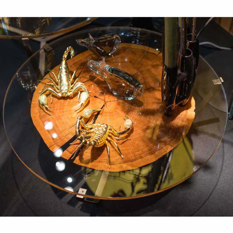 Modern high coffee table with glass top and Bigo wood 1 Viadurini