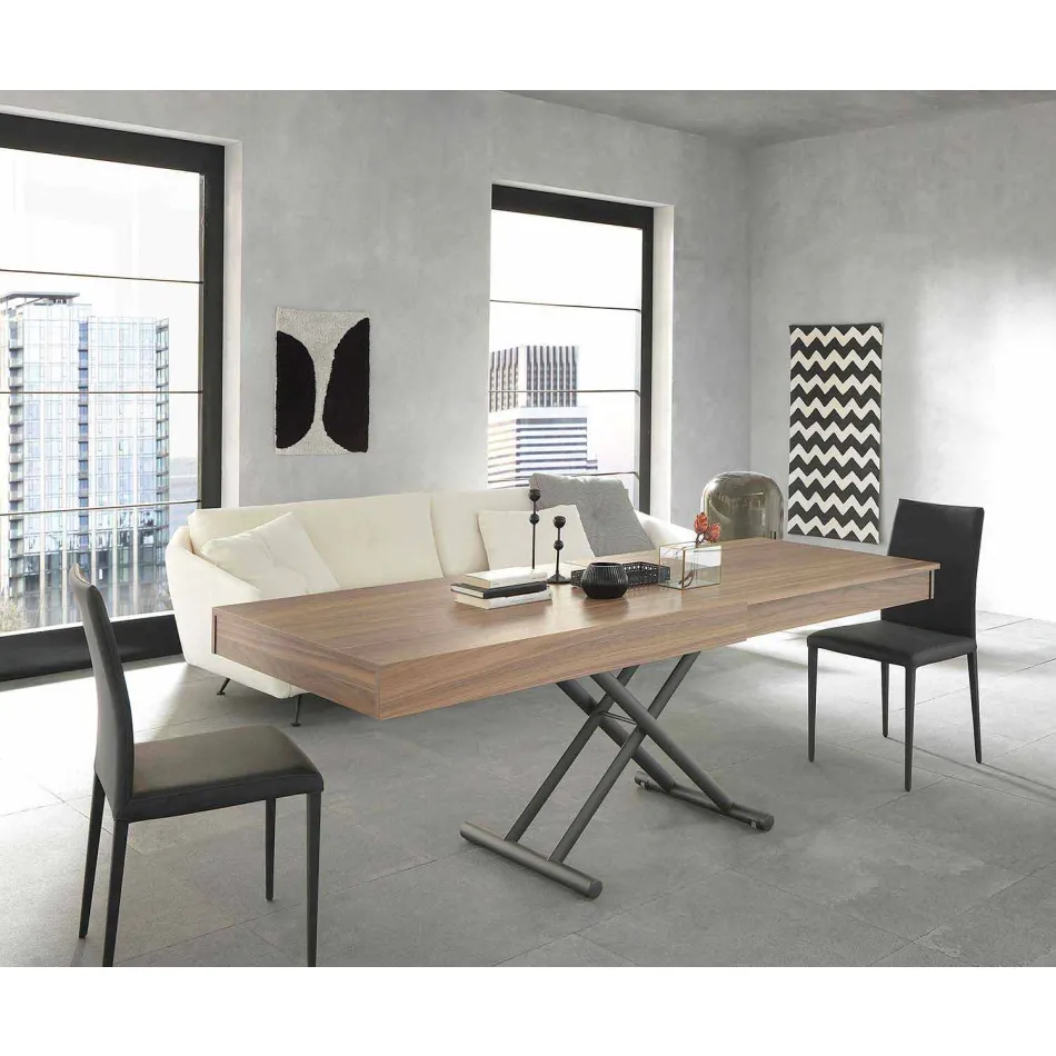 Modern Transformable Coffee Table in Wood and Metal Made in Italy - Fabio Viadurini