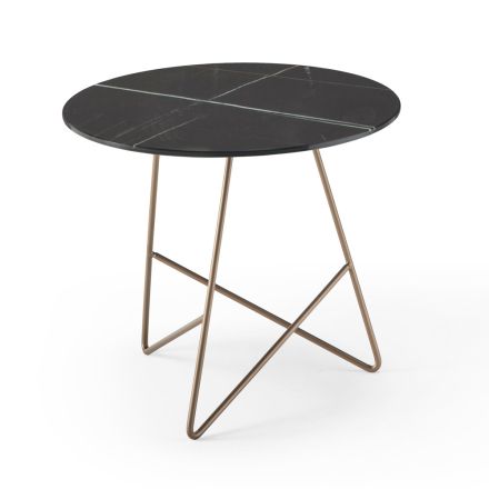 Round Coffee Table in Luxury Marble Effect Metal and Glass - Magali Viadurini