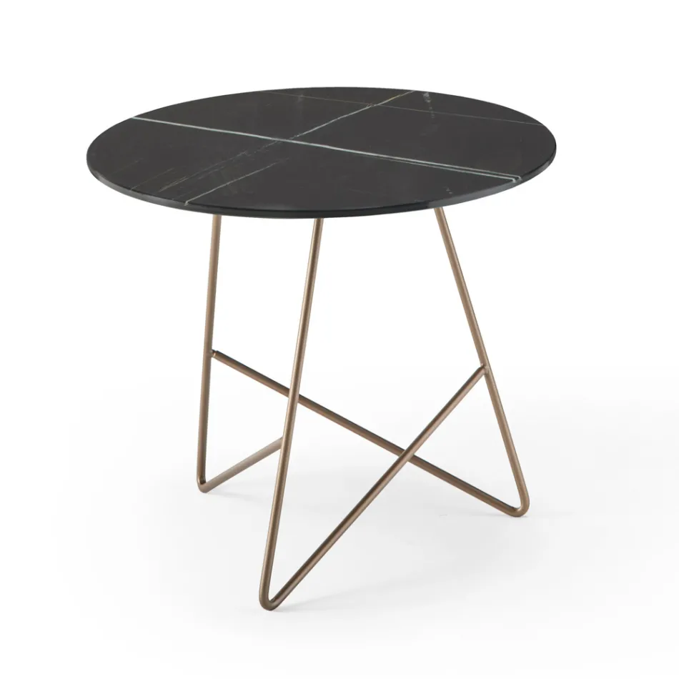 Round Coffee Table in Luxury Marble Effect Metal and Glass - Magali Viadurini