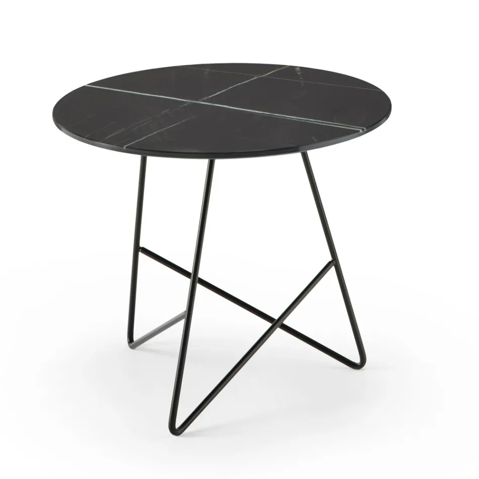 Round Coffee Table in Luxury Marble Effect Metal and Glass - Magali Viadurini