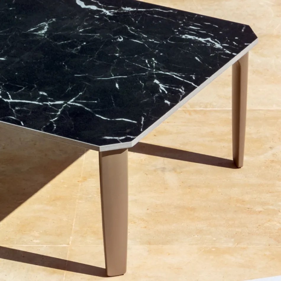 Square Outdoor Coffee Table in Aluminum and High Quality Stoneware - Filomena Viadurini